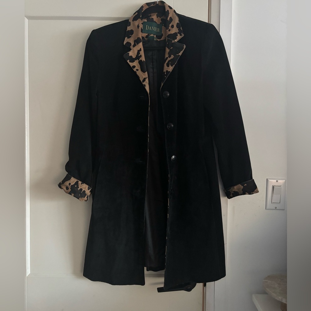 Danier 90s black suede and animal print jacket